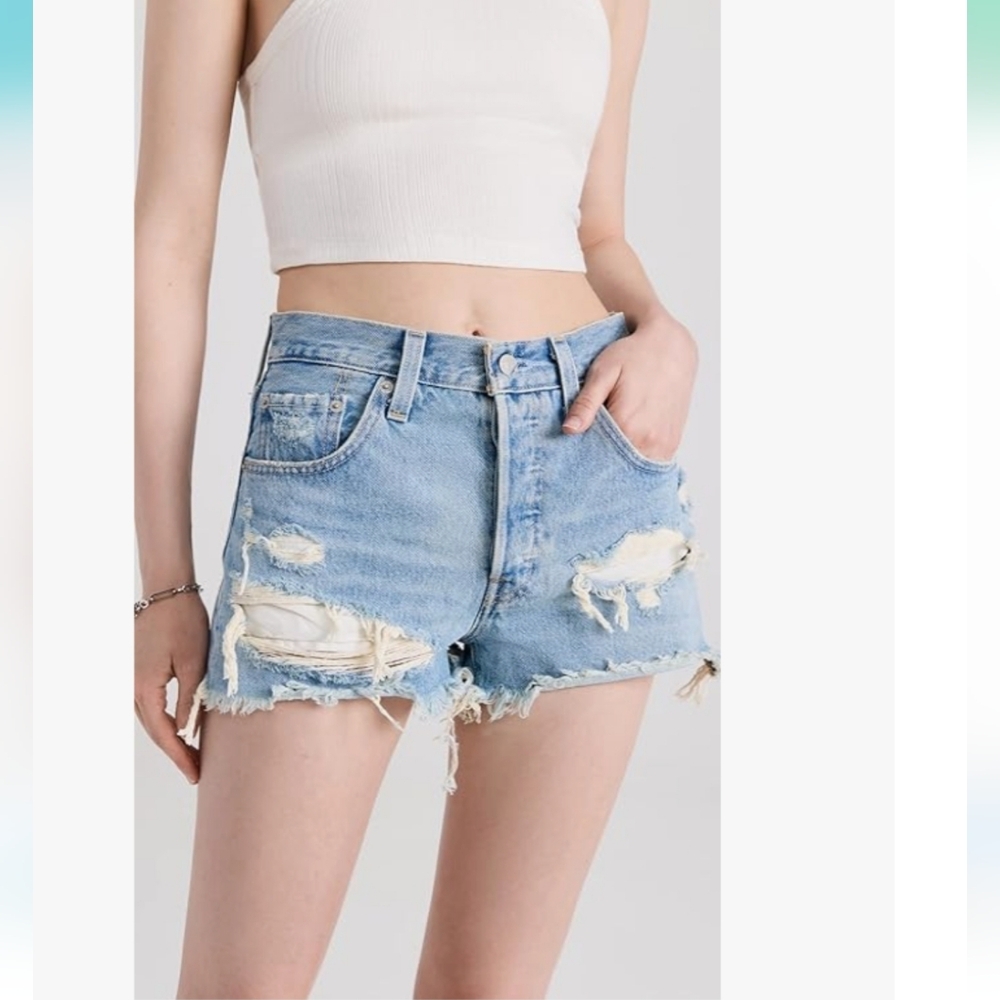 Levi's Destroyed Distressed 501 Jean Shorts - 27